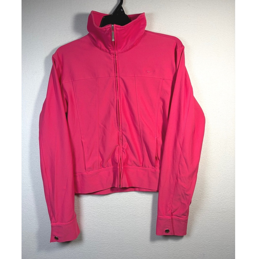 Nike Track Jacket Womens Large Pink Excellent Dri-FIT Full Zip Mock Neck